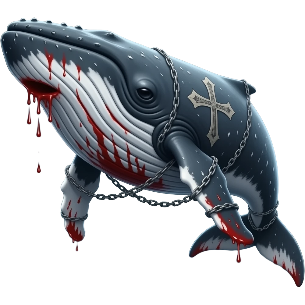 full body humpback whale, blood & cross, gothic, dark, more blood, chains emoji