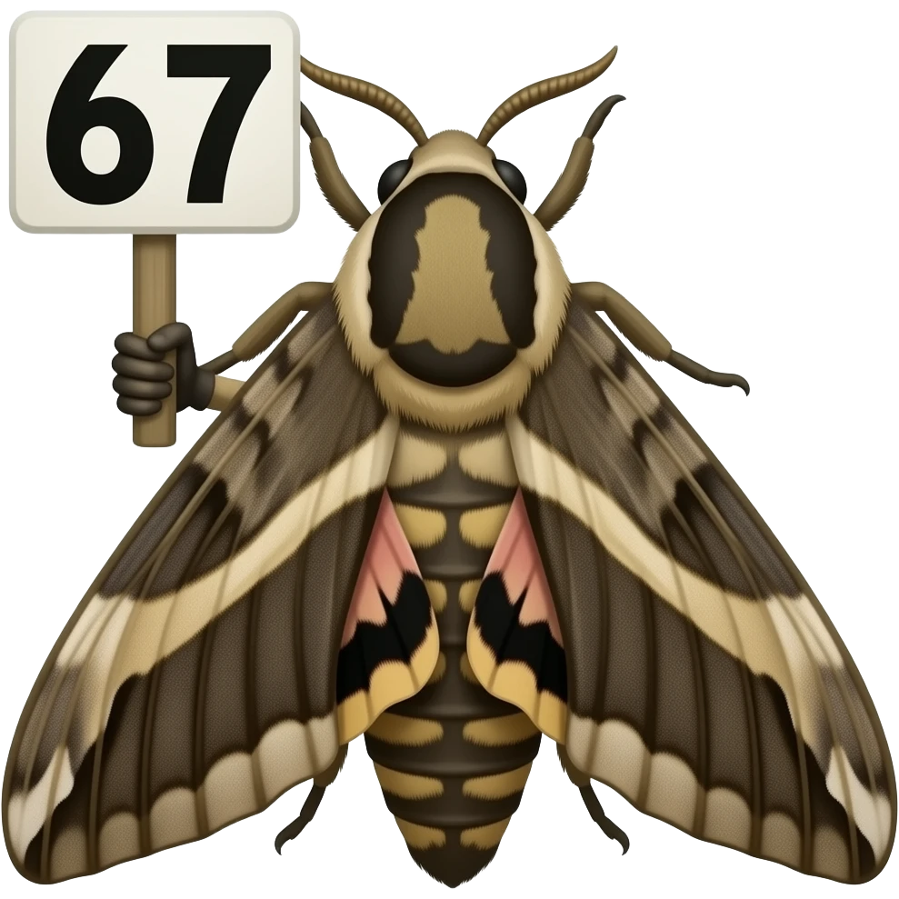 67 with like  deahts head hawk moth holding a 67 sign emoji