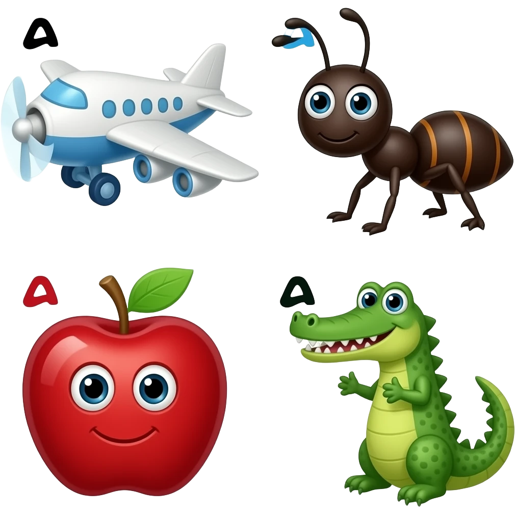 A is for airplane a is for ant a is for Apple a is for alligator emoji