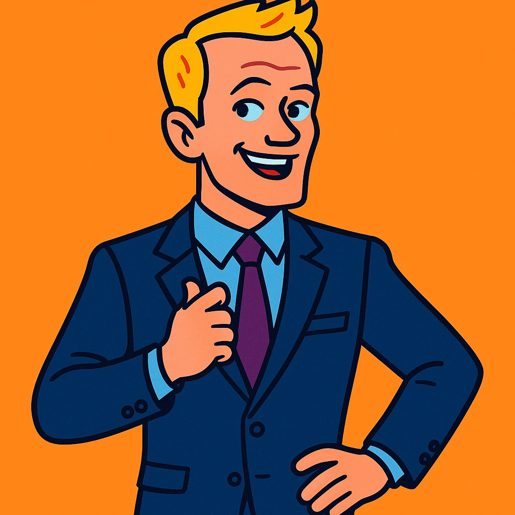 Barney Stinson from How I Met Your Mother, suited up, confident pose, cartoon style emoji
