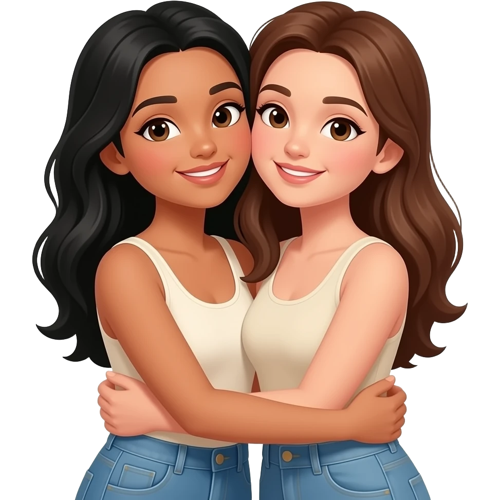 Warm hug of two cream skin girls with black and brown hair like this 🫂 emoji
