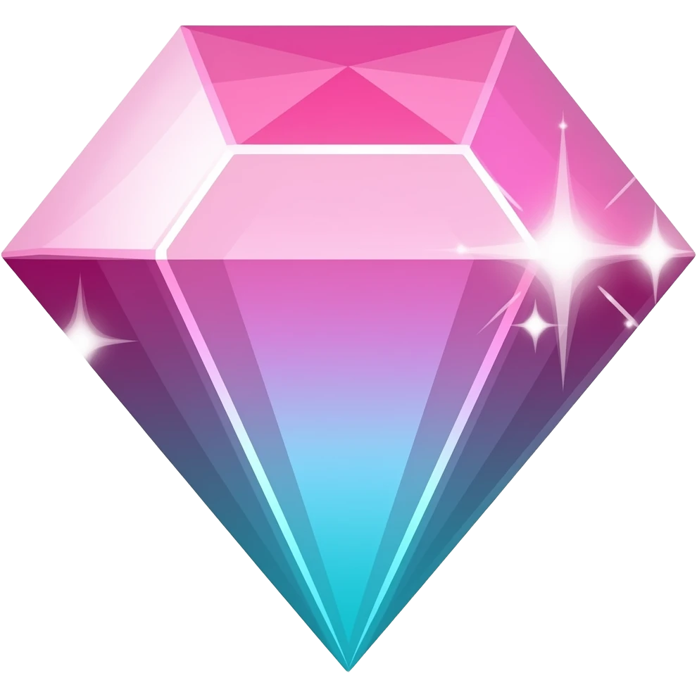 a gem with a pink and cyan graident with sparkles around it emoji