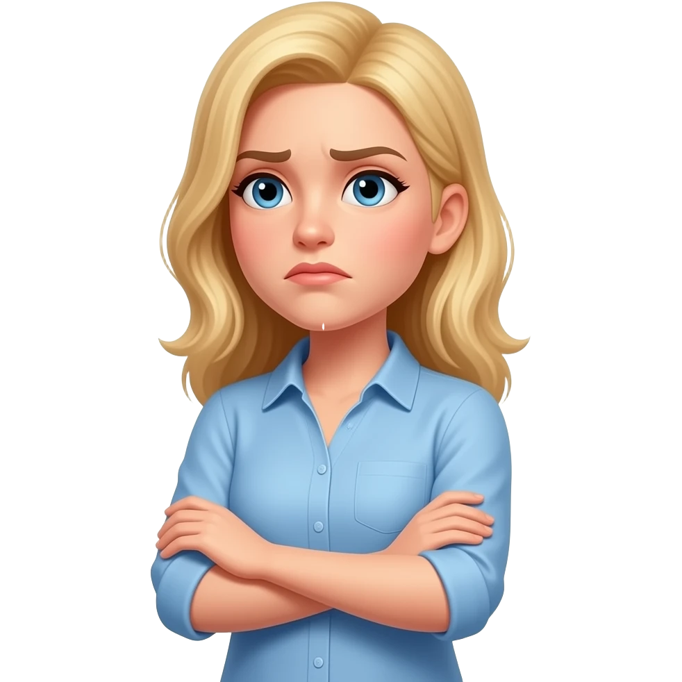 Emoji femme blonde stylé iOS qui croise les bras, un peu énervé et un peu sur le côté emoji