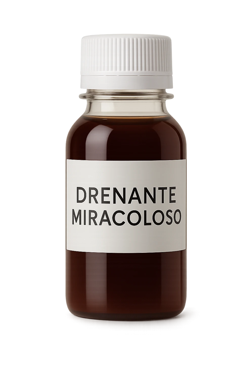 boccetta di drenante da bere, con la scritta "DRENANTE MIRACOLOSO" SULL'ETICHETTA emoji