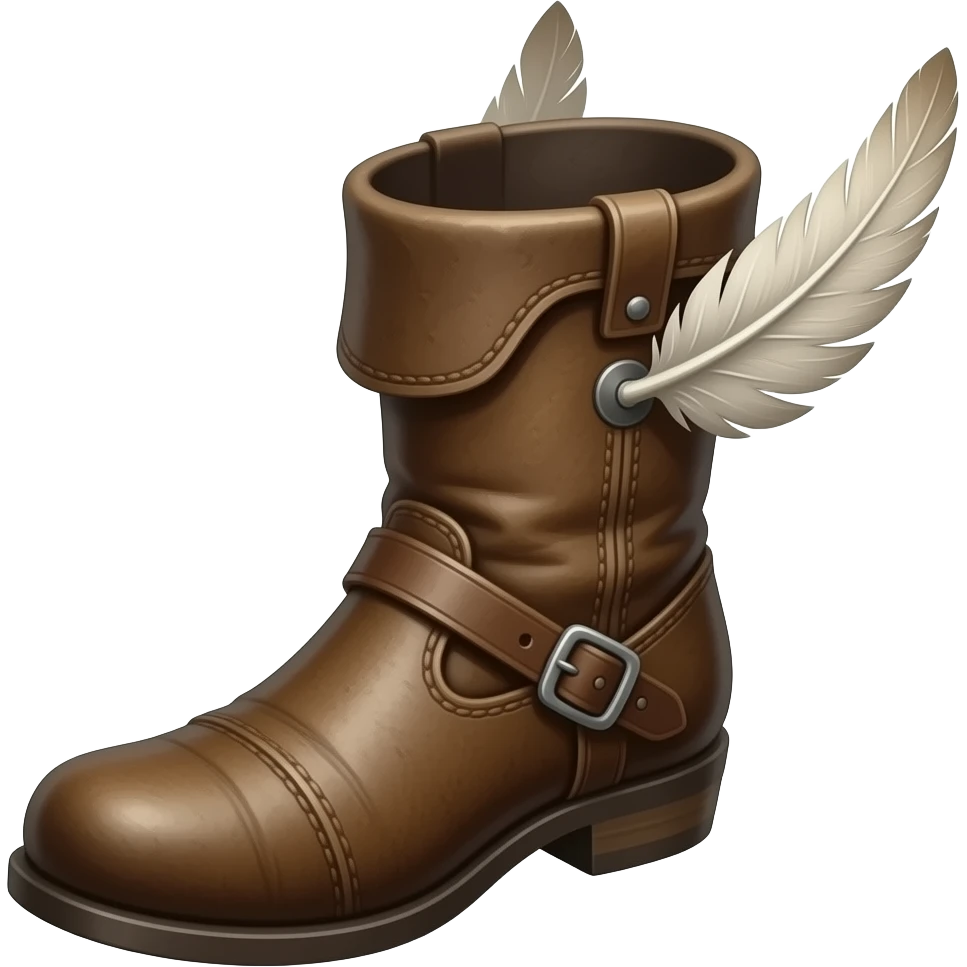 small feather wings agile worn midieval leather boot viewed at slightly downward angle diagonally no helmet -  no background copy/paste emoji