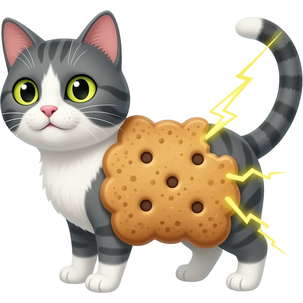 Gato com um corpo de biscoito e soltando raio pela bunda emoji