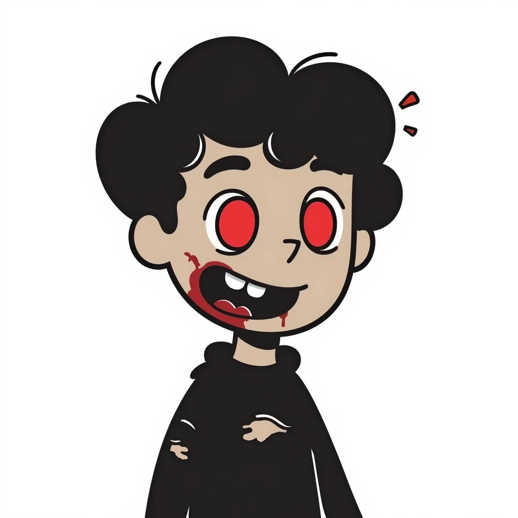 brown-skinned boy with red eyes, zombie face, doodle style emoji