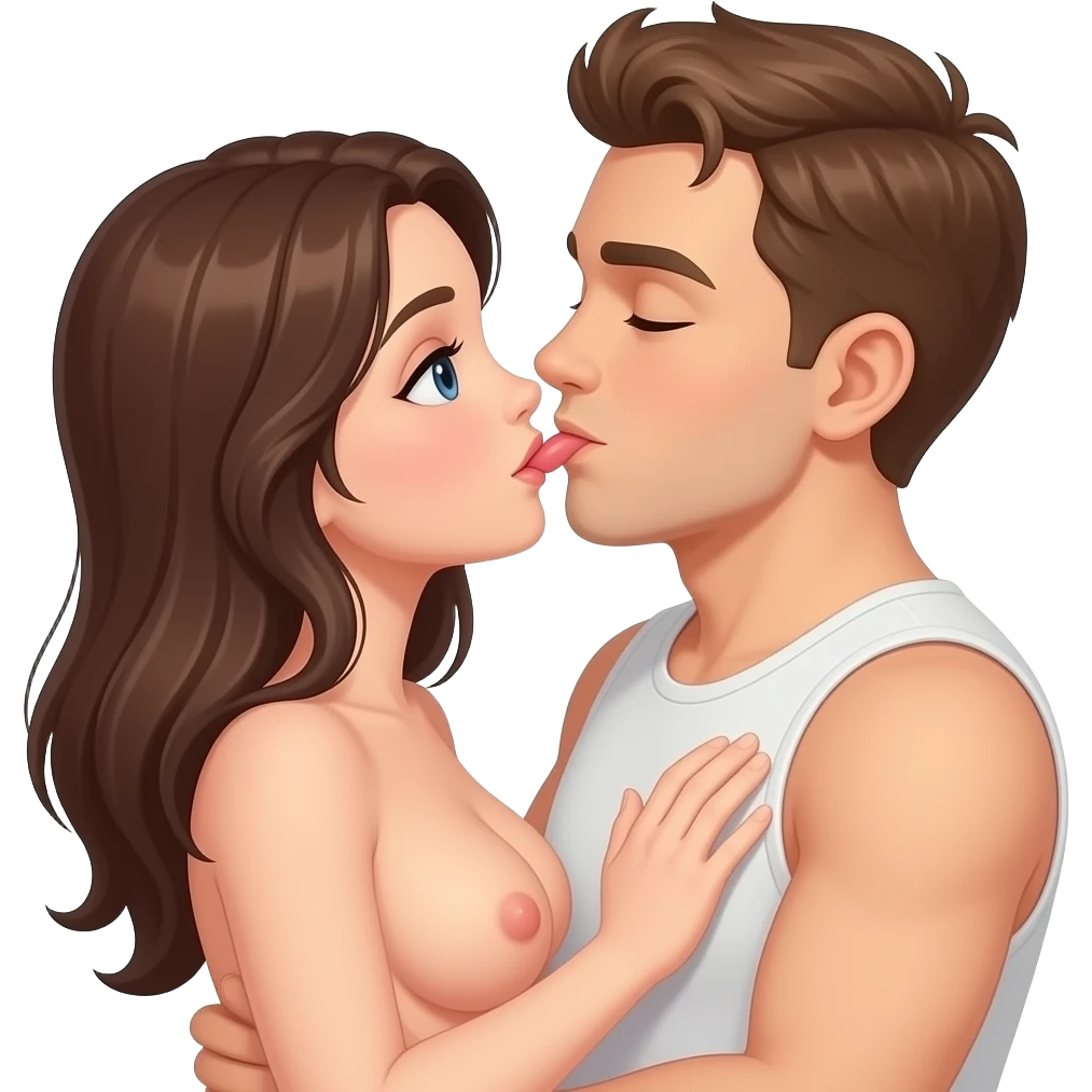 Naked girl with her boobs visable and boy with his penis visable having sex emoji