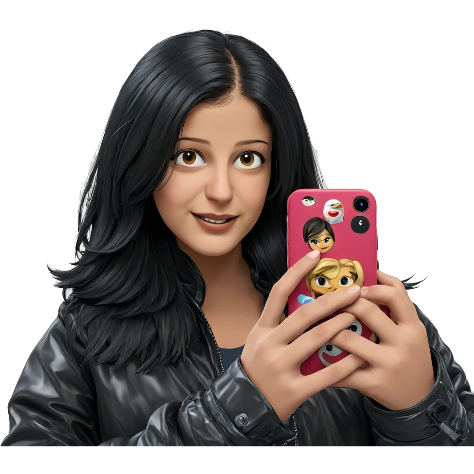smiling girl in black jacket emoji