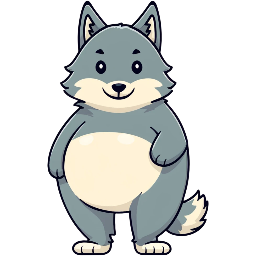 Gray wolf with an oversized pregnant belly, standing profile view, fluffy fur emoji