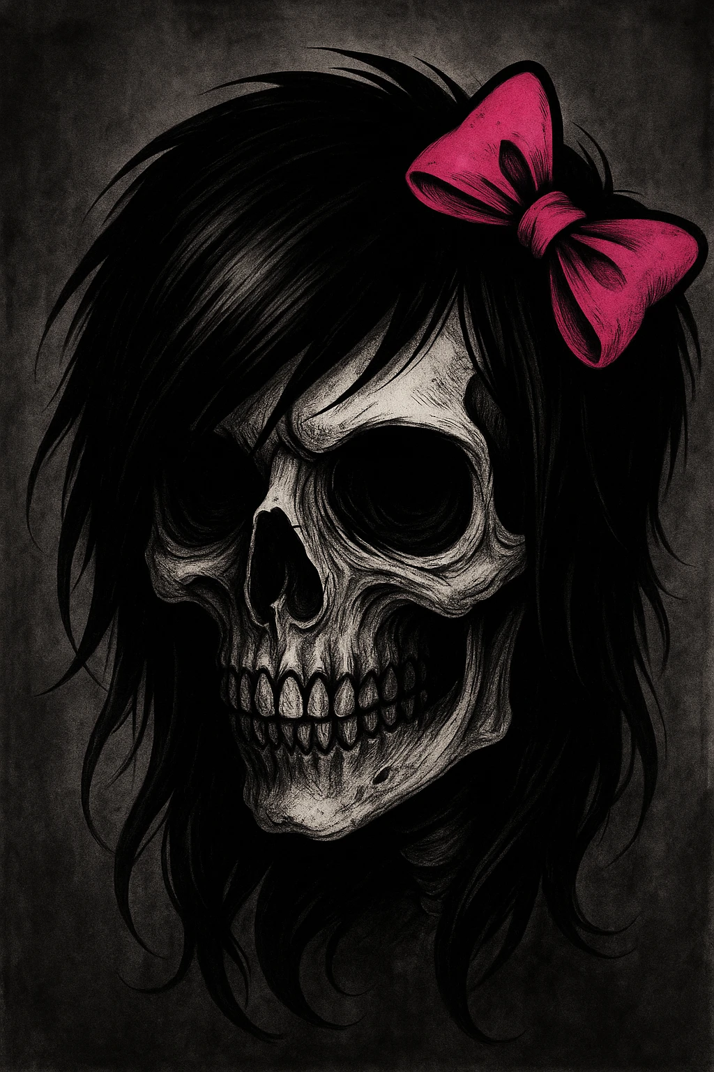 emo style skull with a pink bow emoji