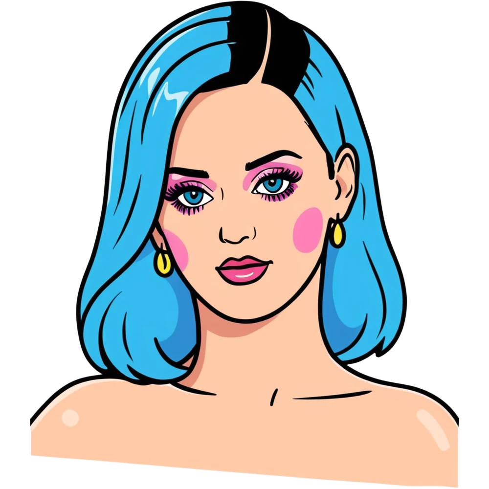 8k, 5000x5000px resolution, clean, smooth, thin lines, ultra detailed, hyperrealism, celebrity, singer Katy perry 2023. Glossy appearance, clean thin lines, vivid, clean appearance.  emoji