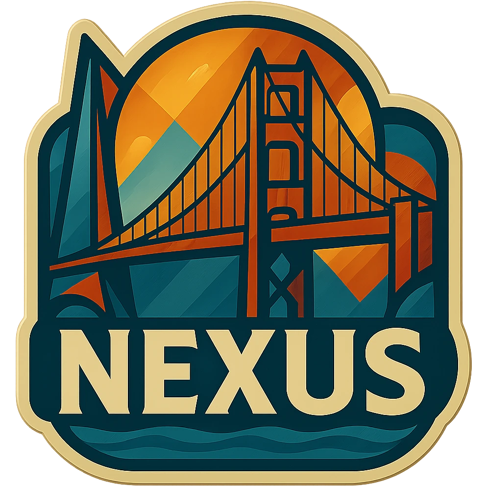 Edit the logo by removing the words 'San Francisco' and replacing them with the word 'NEXUS' in the same retro art deco style, keeping the rest of the logo unchanged. Maintain the retro art deco style and no background. emoji