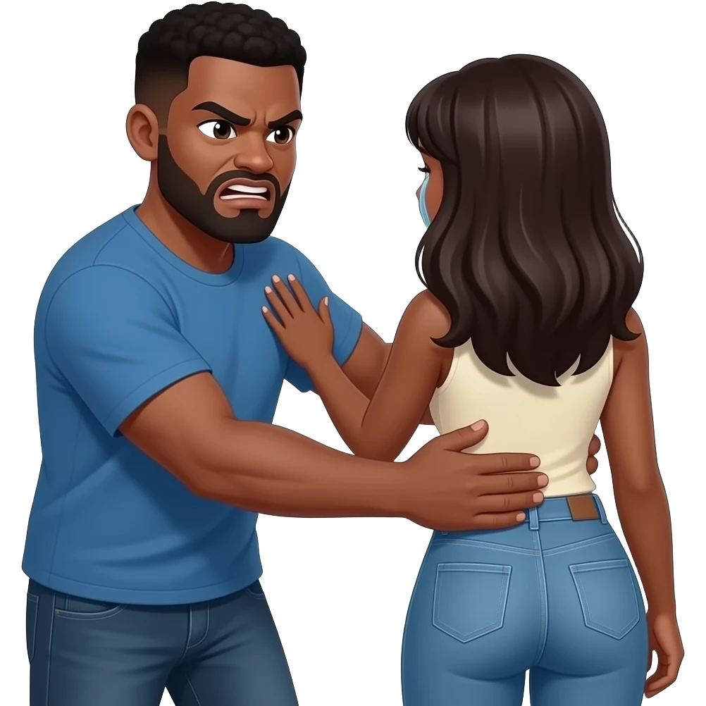 a black angry man slapping hardly his black girlfriend crying buttocks emoji