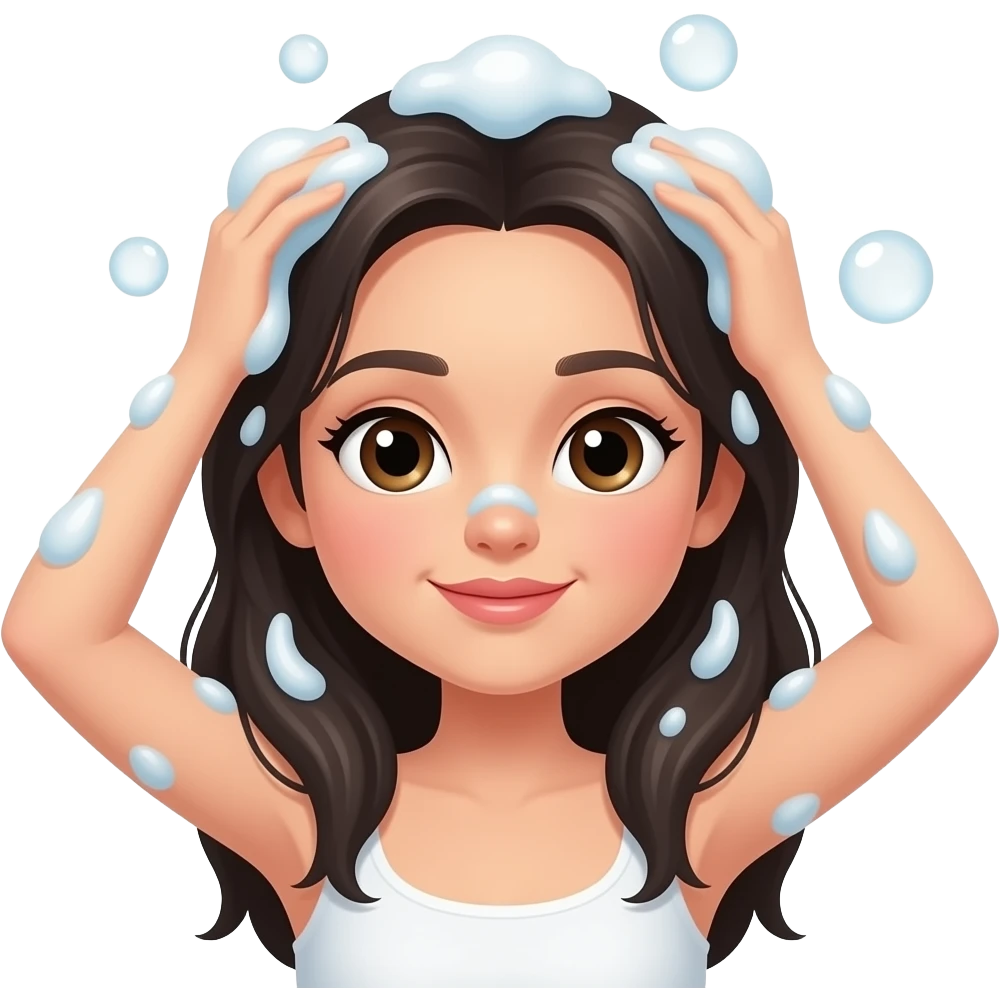 black hair girl washing hair with shampoo bubble emoji
