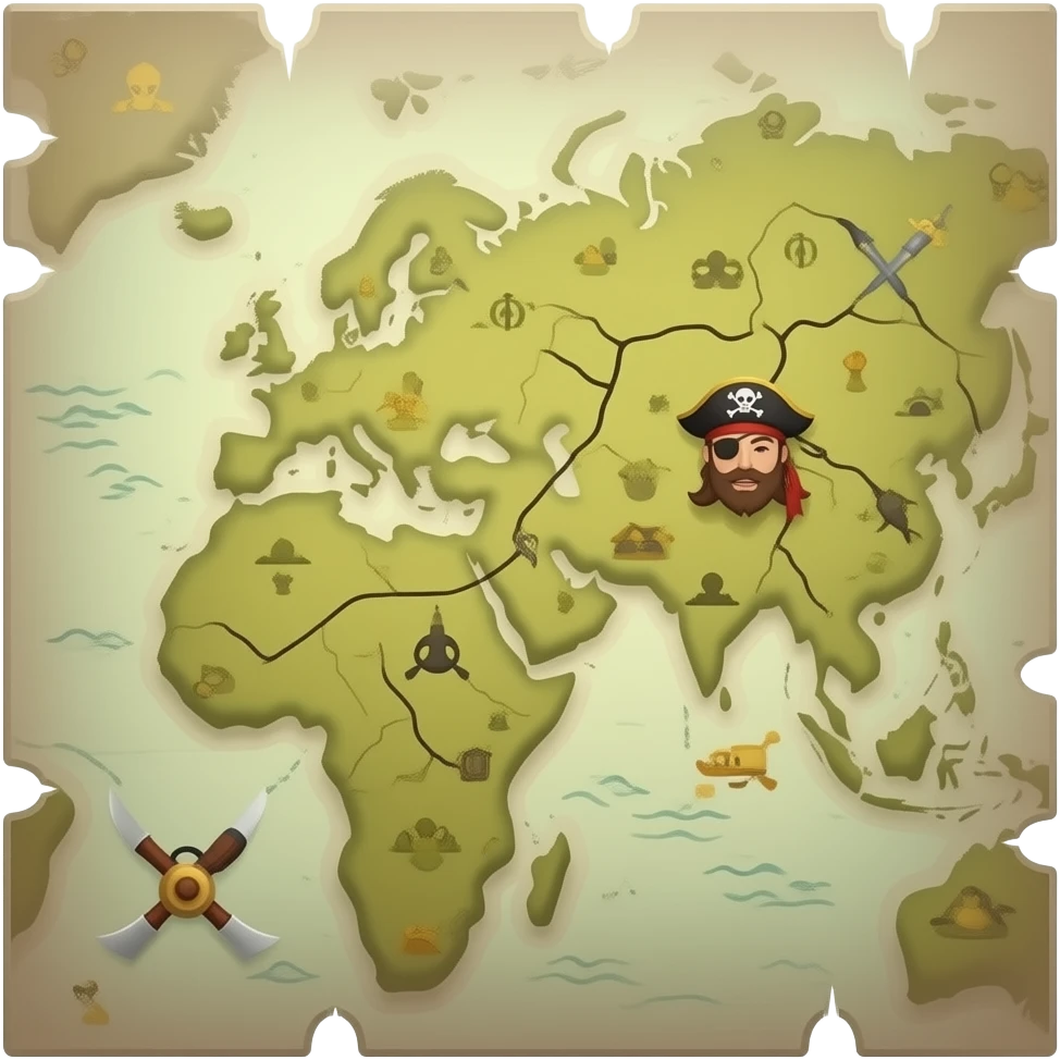 pirate Map, centered, no background, glossy, vibrant, mobile game asset emoji