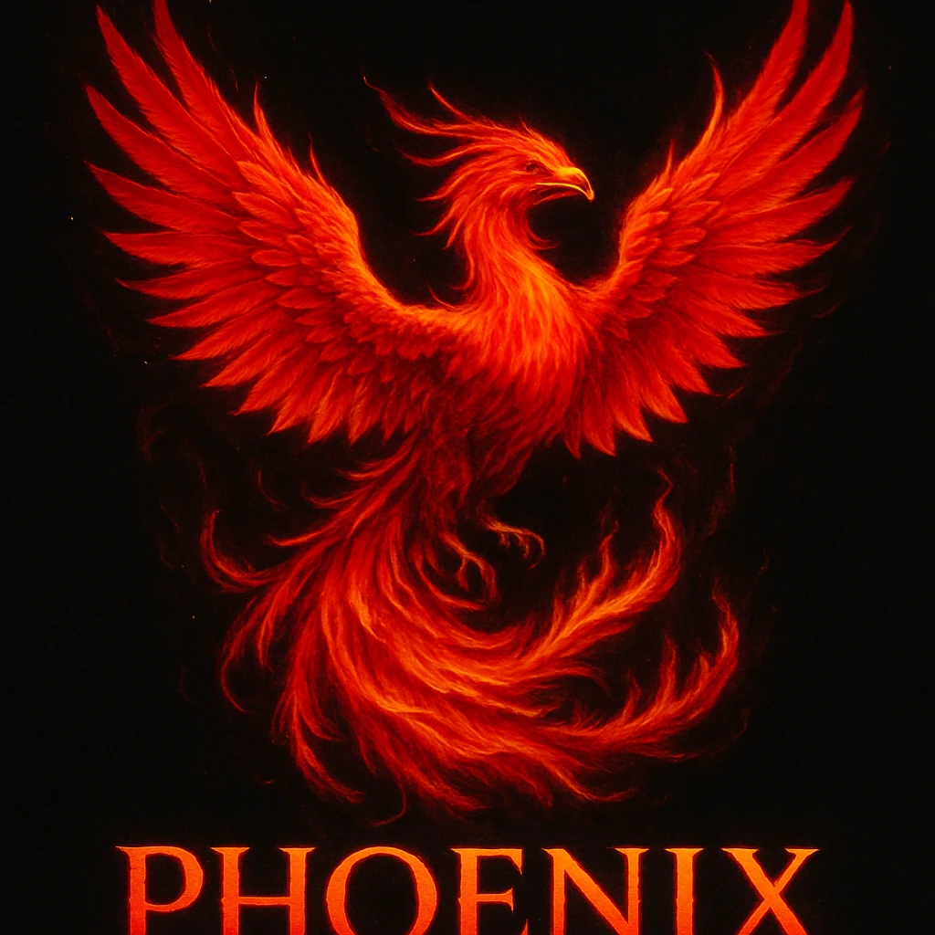 make image of phoenix with title, black background emoji