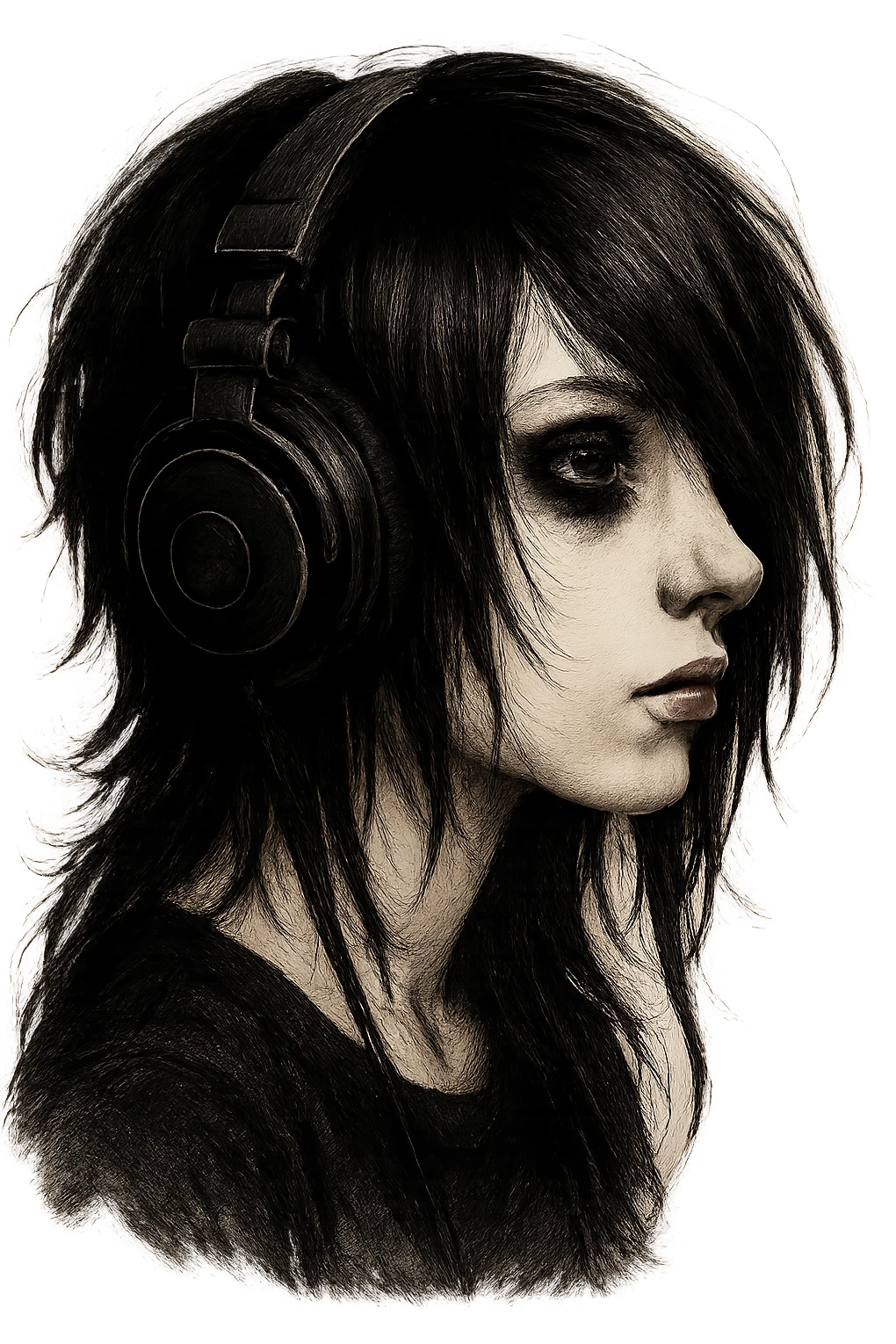 emo girl profile wearing headphones, no background emoji