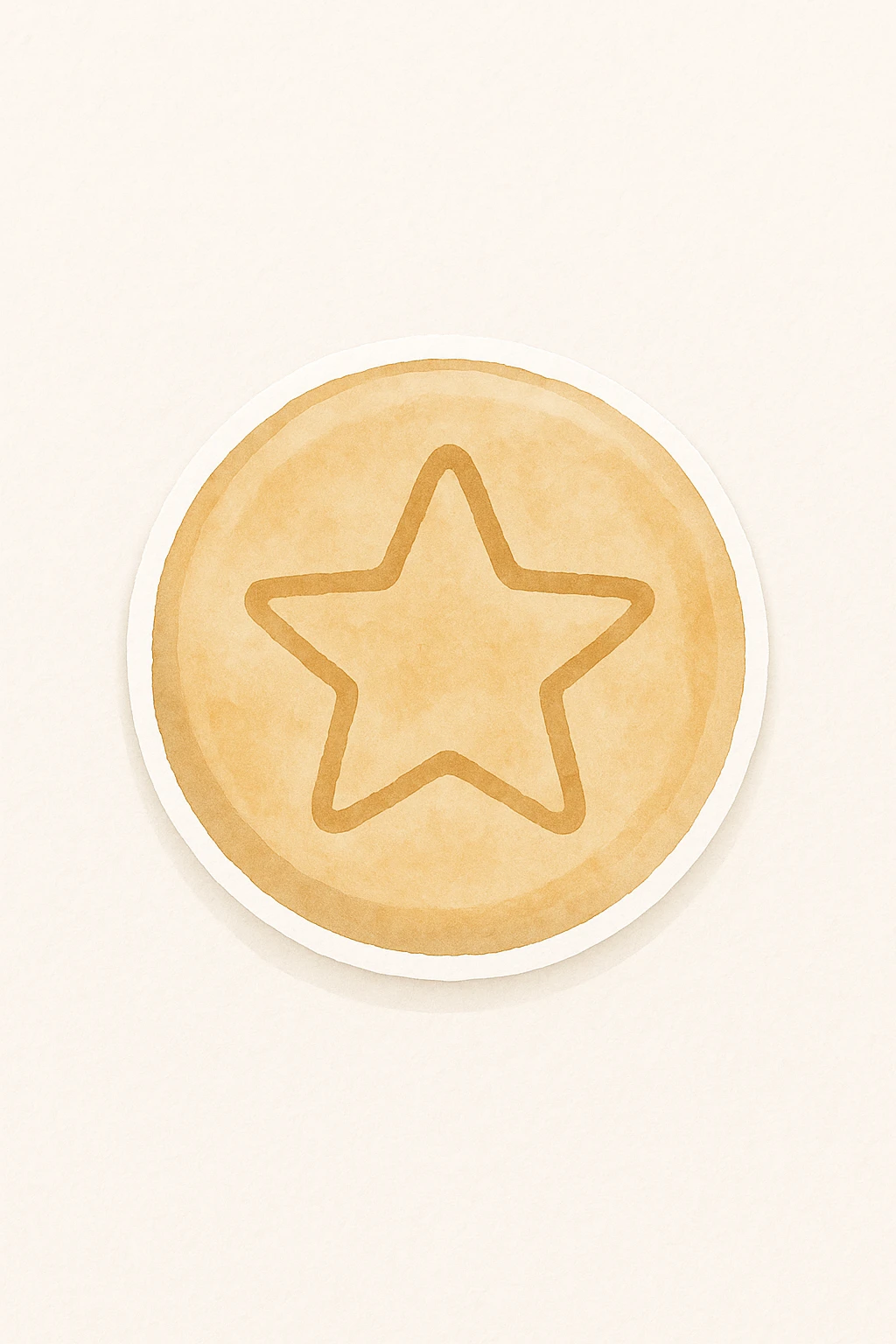 Convert the image to a playful, watercolor dalgona candy in sticker style with a white border, shaped like a circle. The style should be sticker-like, playful, and watercolor. emoji