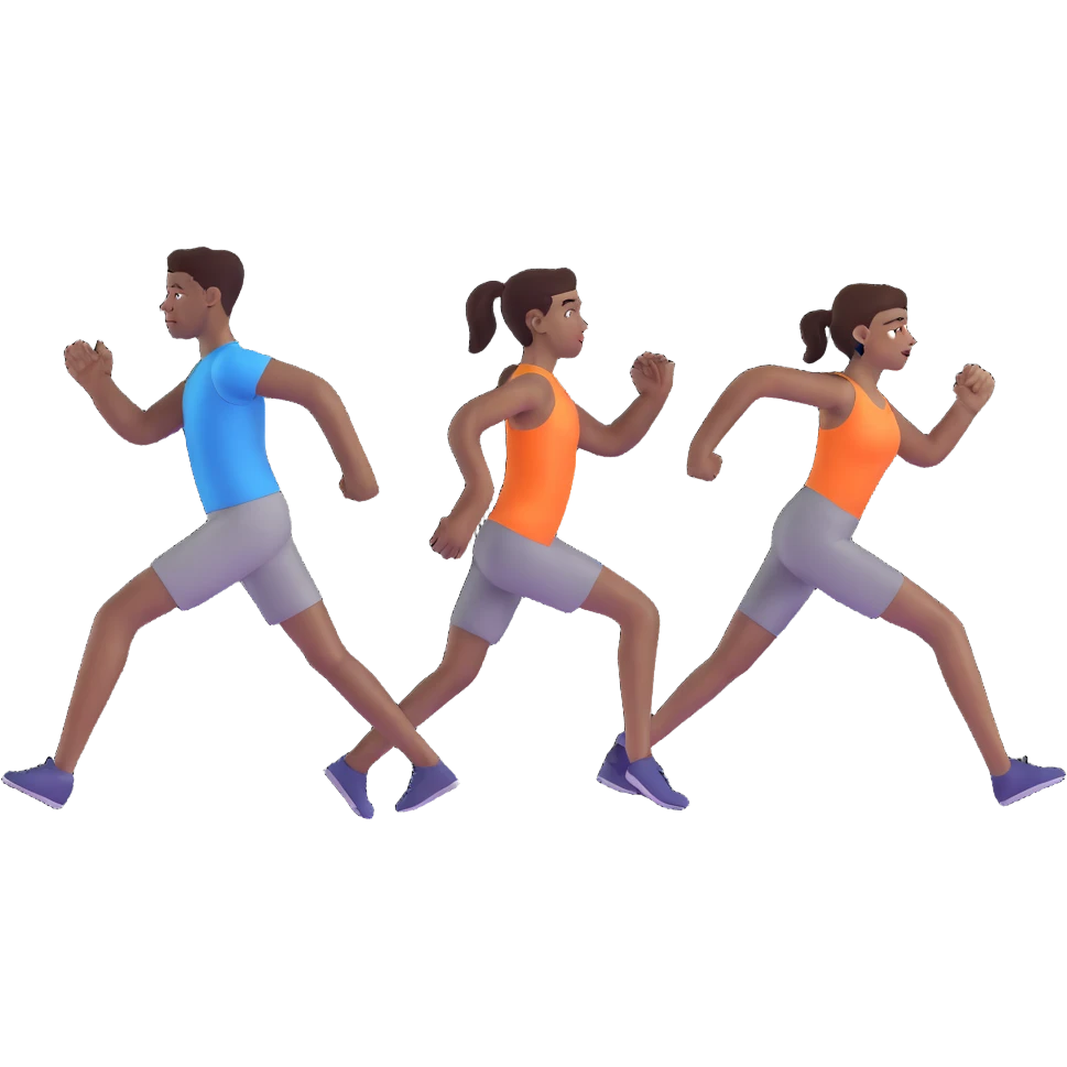 3 friends exercising together, one black person and two white people emoji