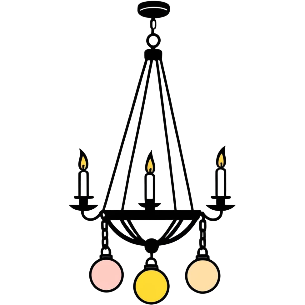 Simple minimalistic hanging chained black Ceiling chandelier with pastel-beige-white candles emoji