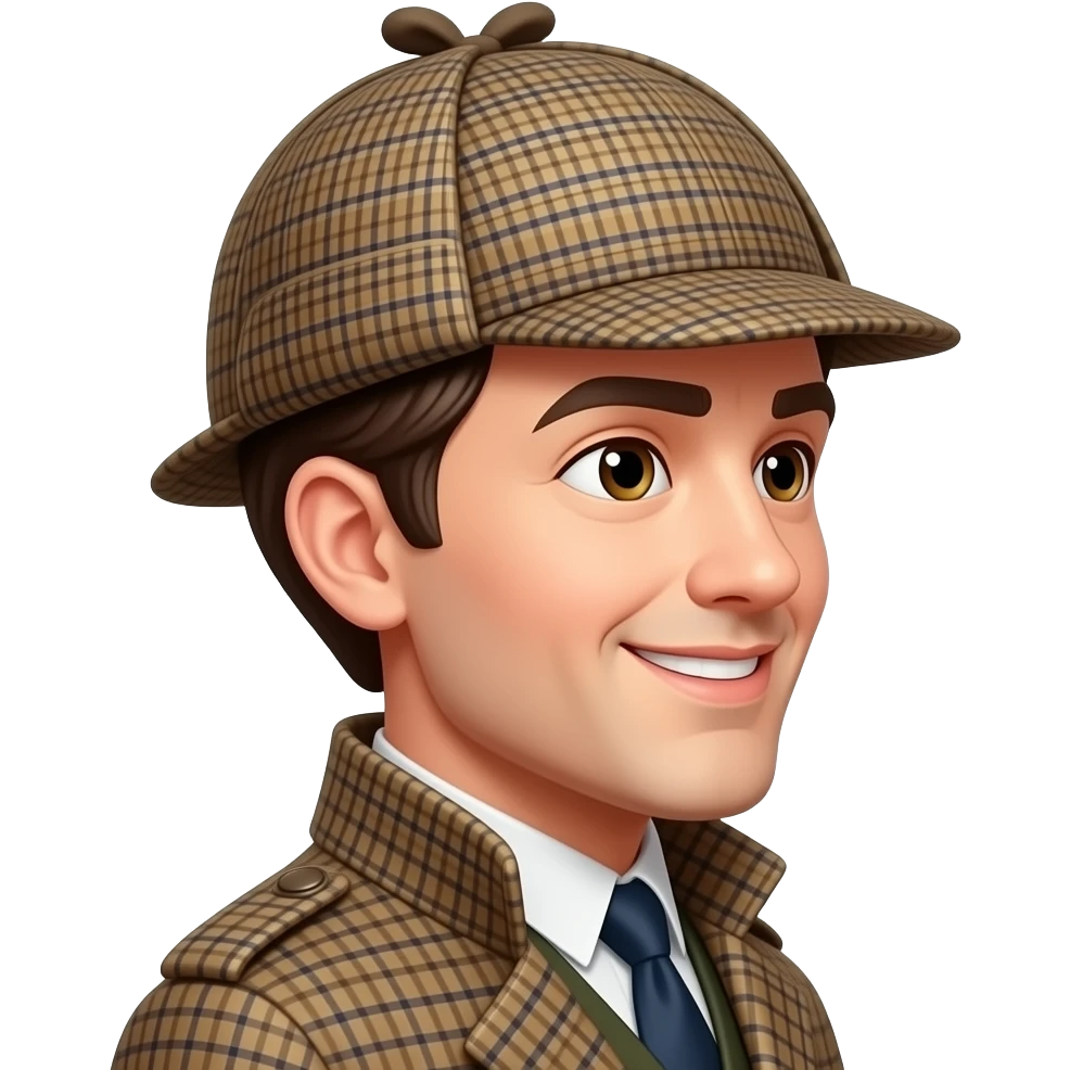 Sherlock holmes hat on smiley with face looking to the right slightly emoji