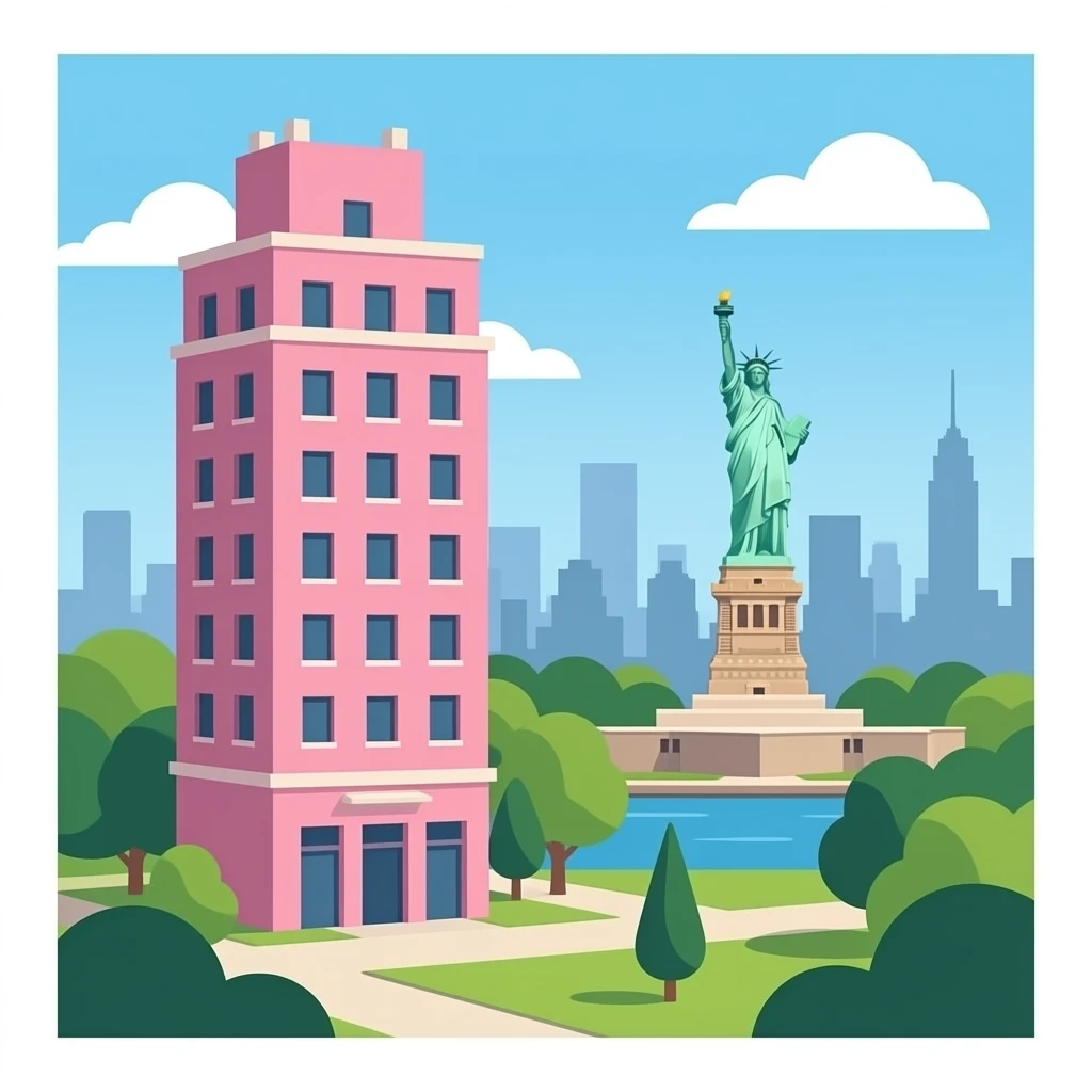 High Pink Building  in New York in Central Park Conservancy lestatue-of-liberty emoji