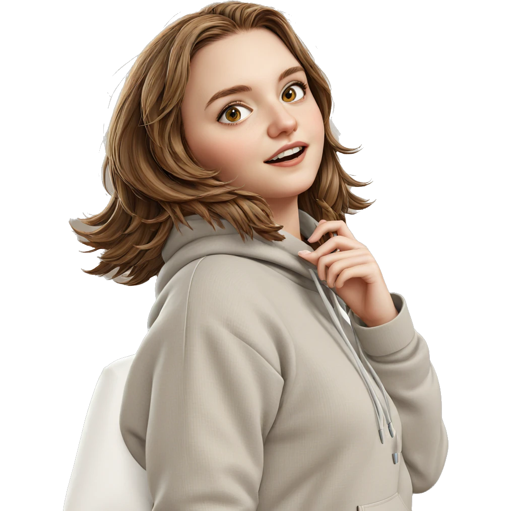 brown haired girl in hoodie emoji