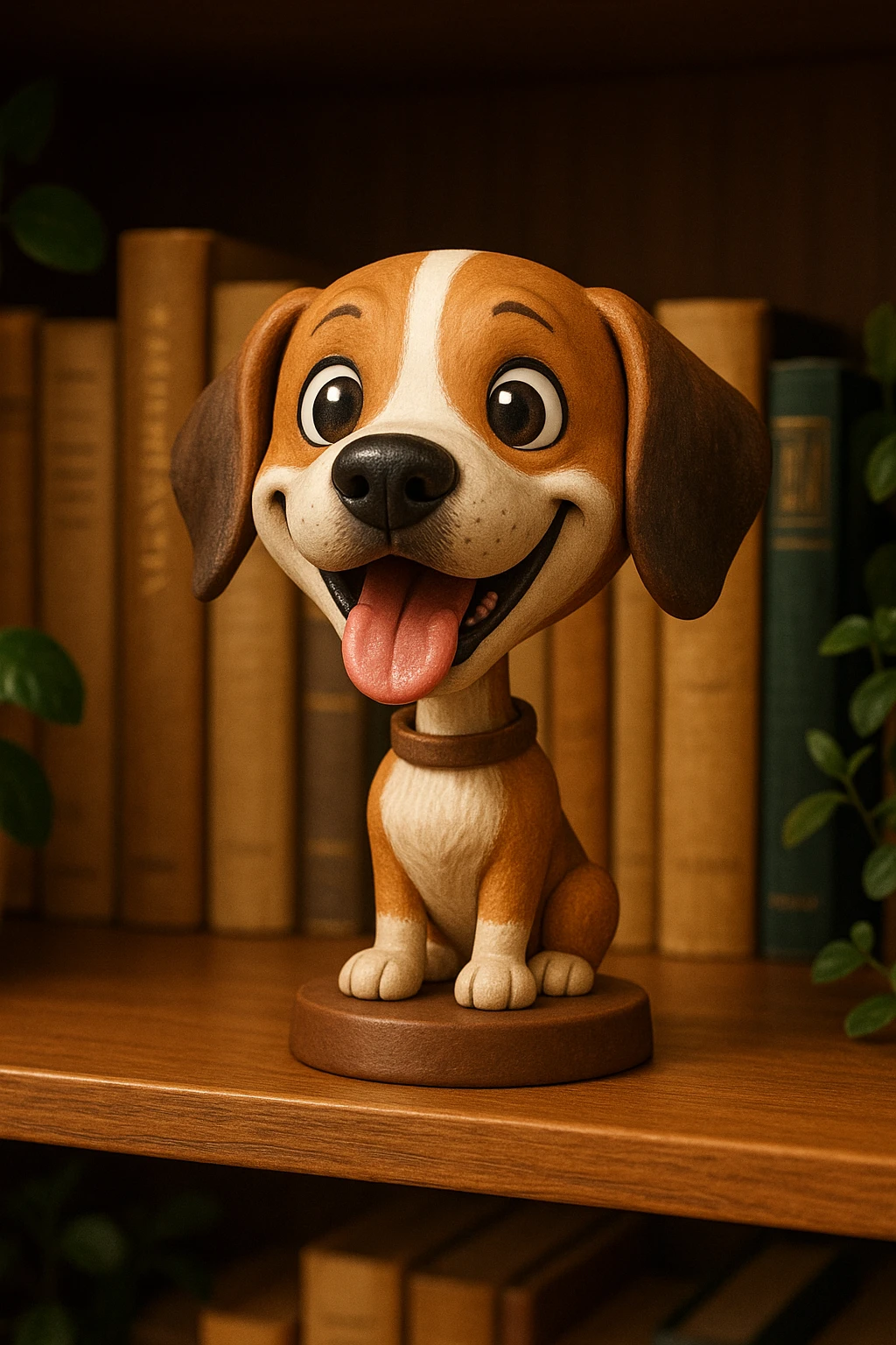 a dog bobblehead, floppy ears, playful expression, big head emoji