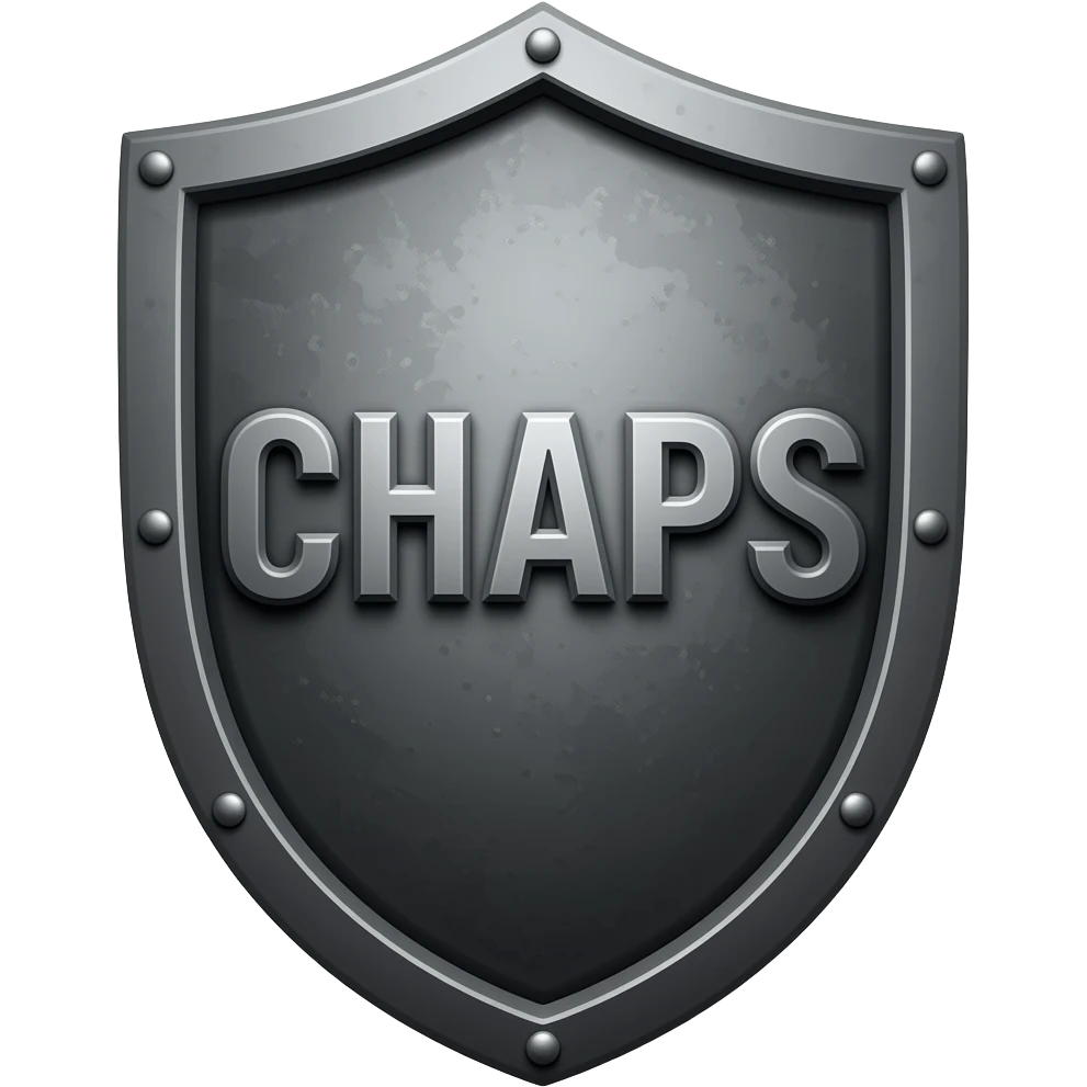 Make me a shield with the words inside “chaps emoji
