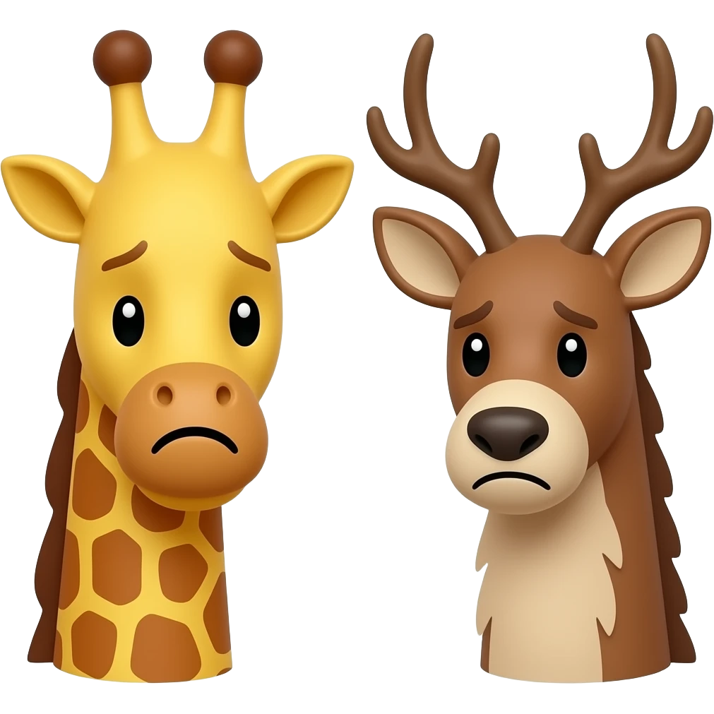 Einfacher Giraffenkopf traurig und Elchkopf traurig und schauen sich an emoji