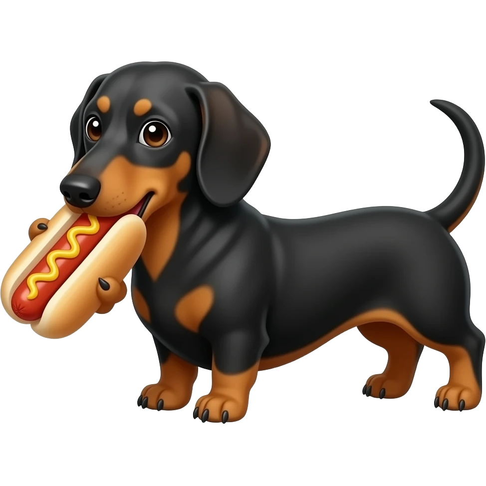 a dachshund eating a hotdog emoji