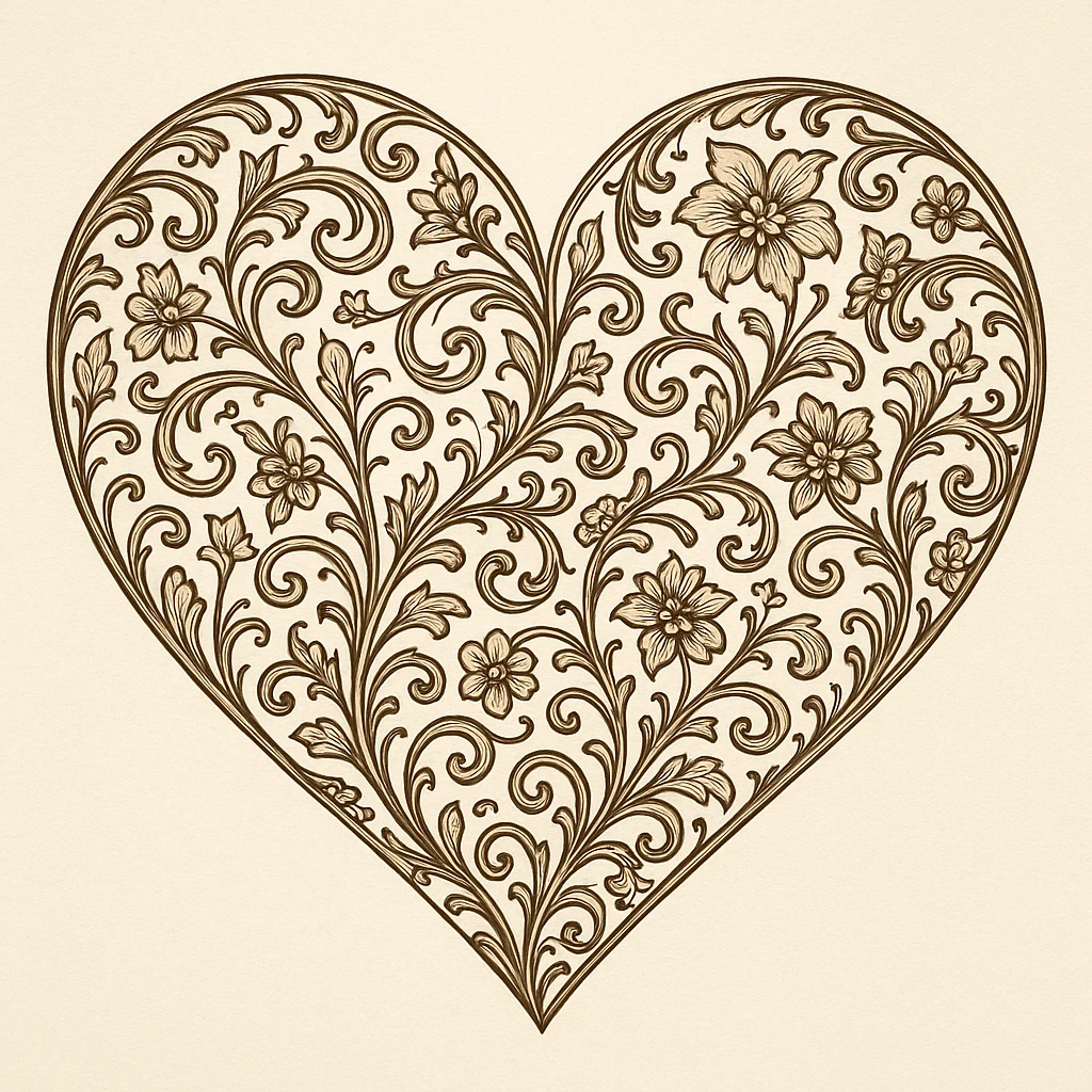 heart with a floral filigree, detailed emoji