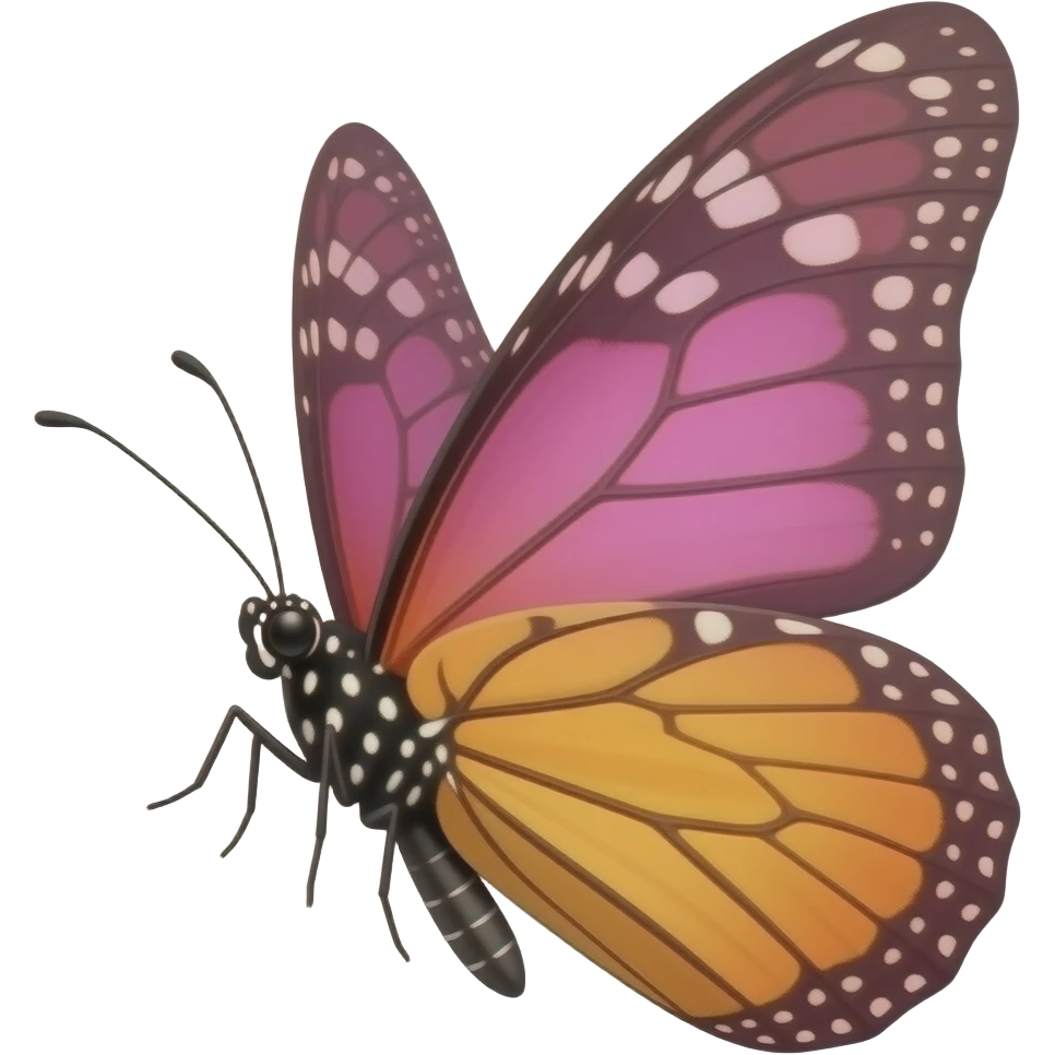 Flying left pink and orange butterfly emoji