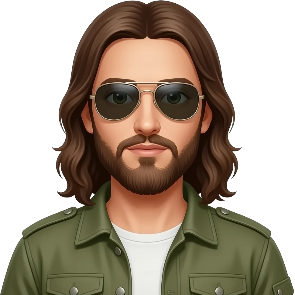 skinny Jesus Christ wearing Ray-Ban aviator  SHOOTER model and army olive jacket emoji