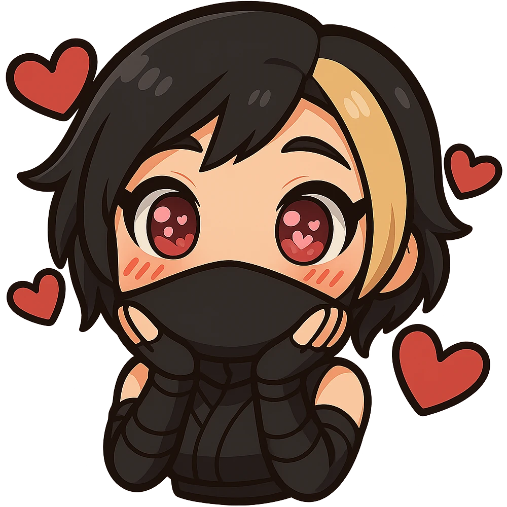 Crop and resize the image so the character’s face and main features fill most of the canvas, with minimal empty space around the edges. Maintain the chibi/anime style, colors, and transparent background. Sized for Twitch emote use (112x112 px). emoji