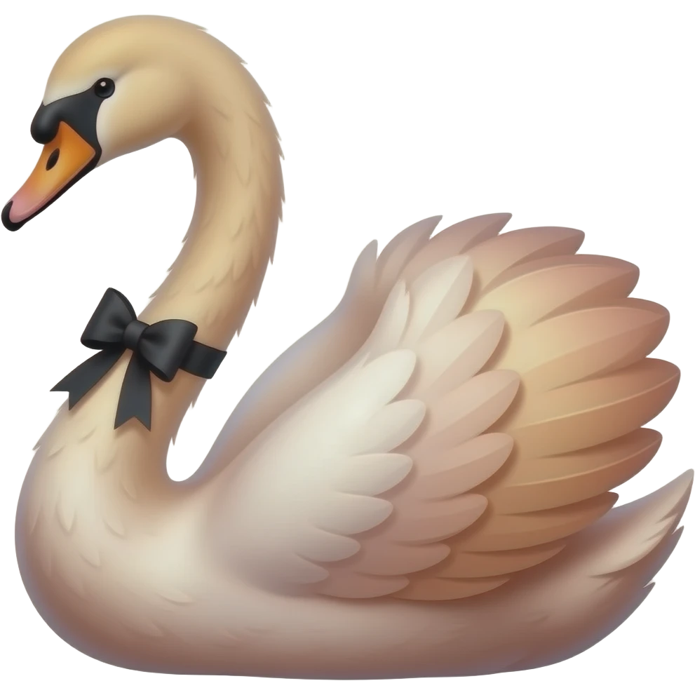 Rose gold silk swan, small black ribbon bow around neck, elegant posture, minimalist vector emoji style, blush and gold gradient emoji