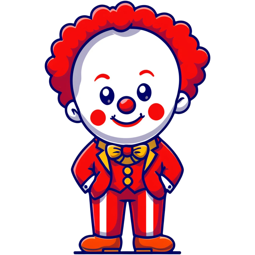 clown with bright red curly hair and white-red striped suit emoji