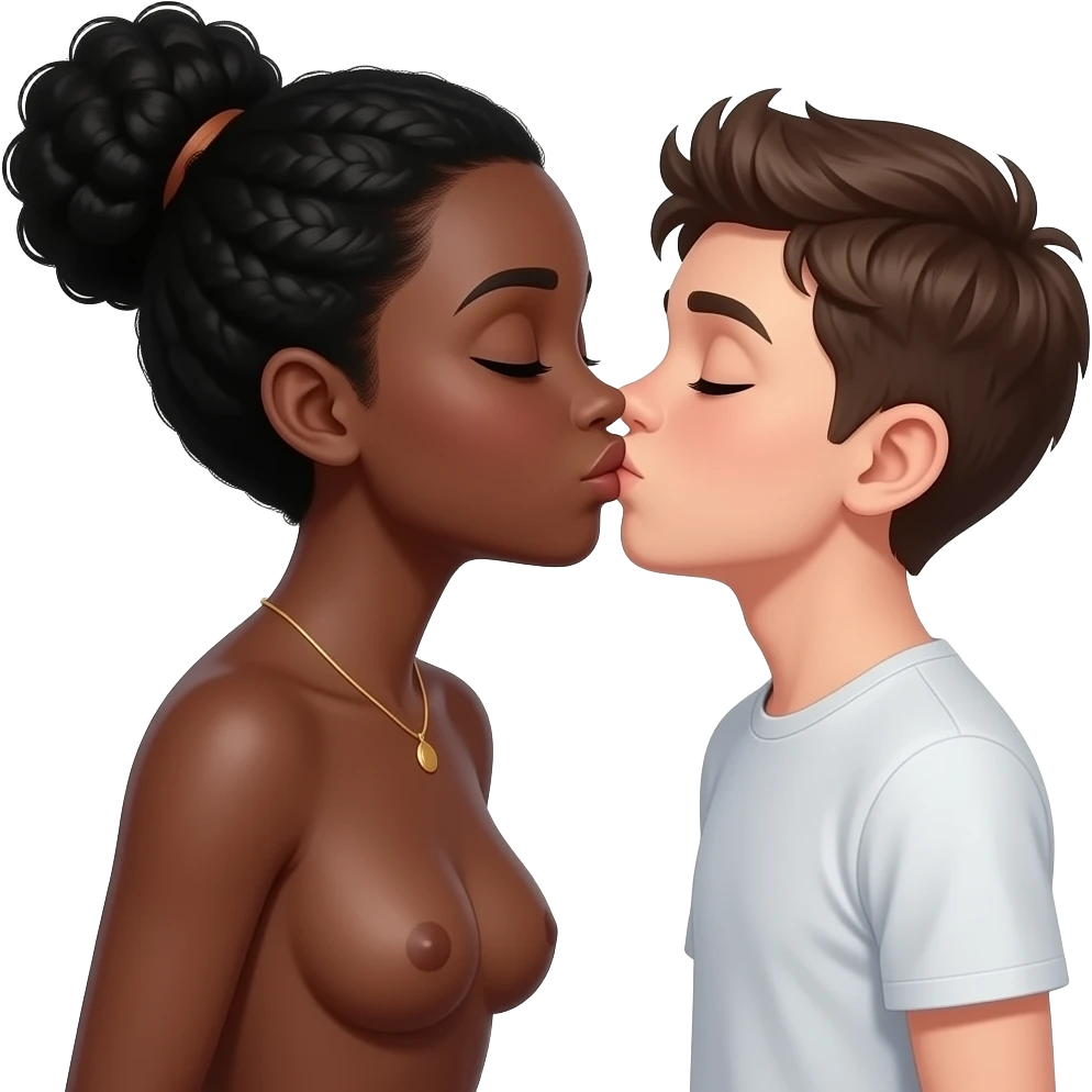 A completly naked black woman kissing boy emoji