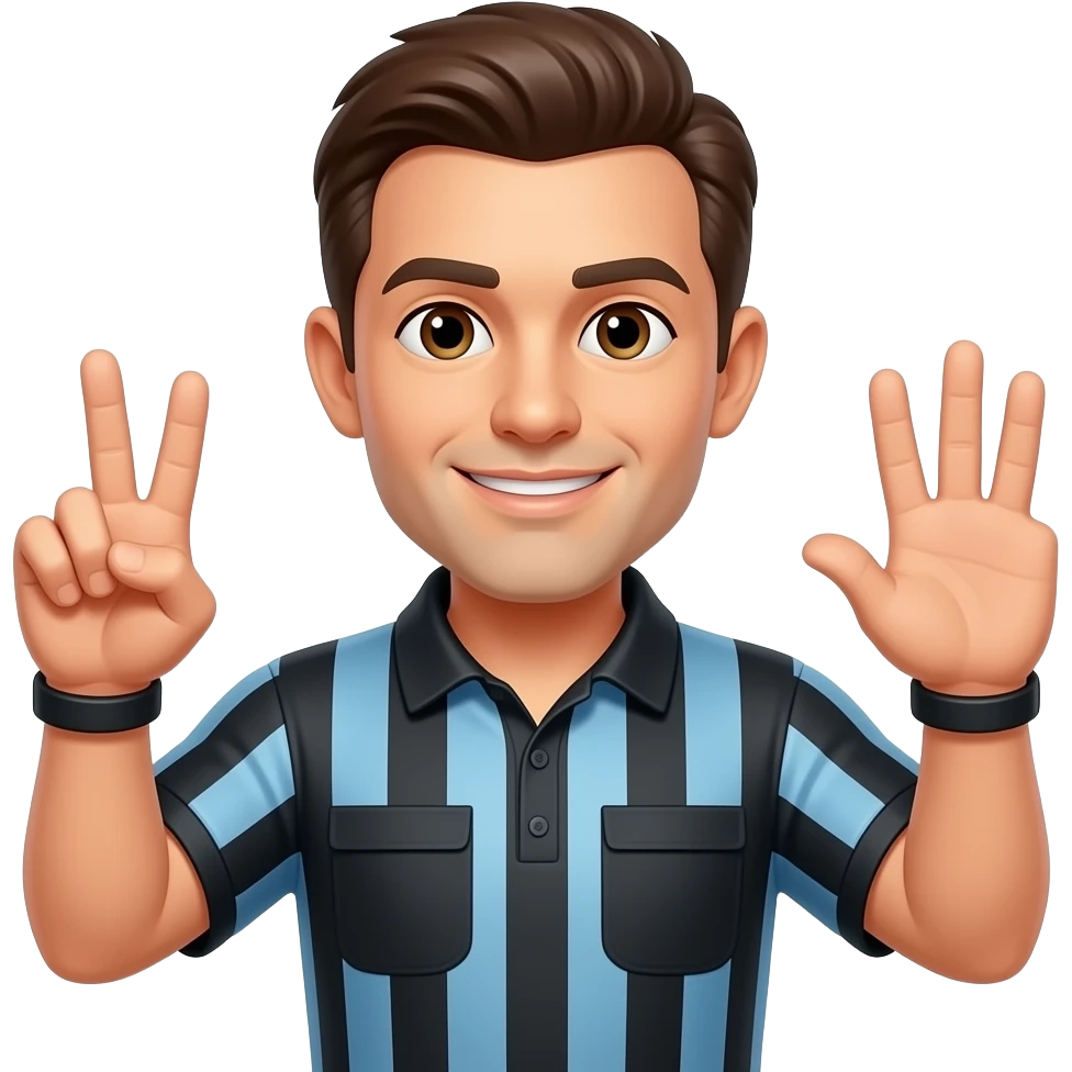 arbitro con una mano con dos dedos  y con la otra 3 emoji