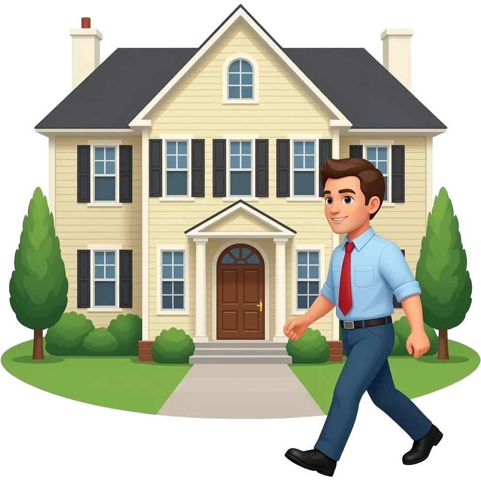 hacme una imagen de un señor saliendo de una casa grande emoji