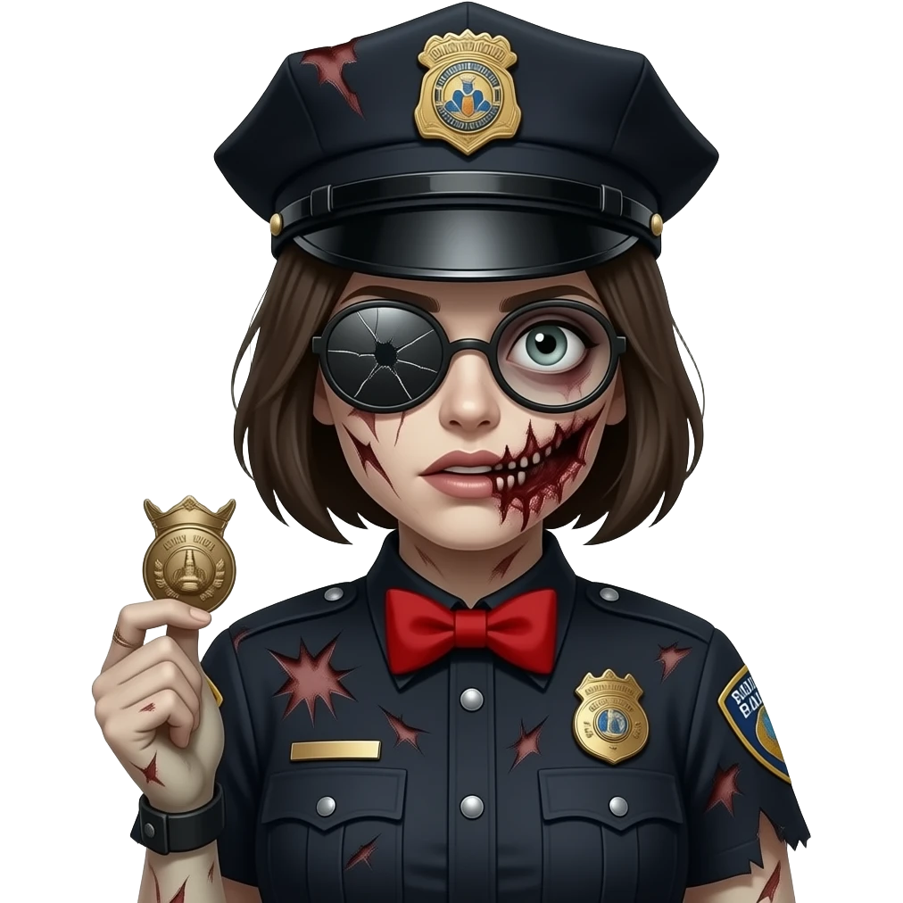 Zombie female police officer wearing a bow emoji