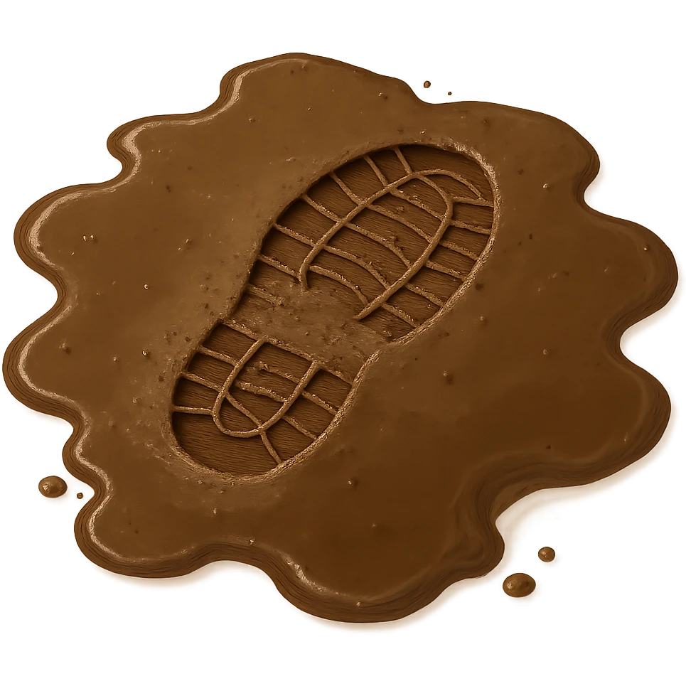 Make the muddy puddle with a boot print look more realistic with detailed mud textures, natural water reflections, and a clear boot print, keeping the transparent background. emoji
