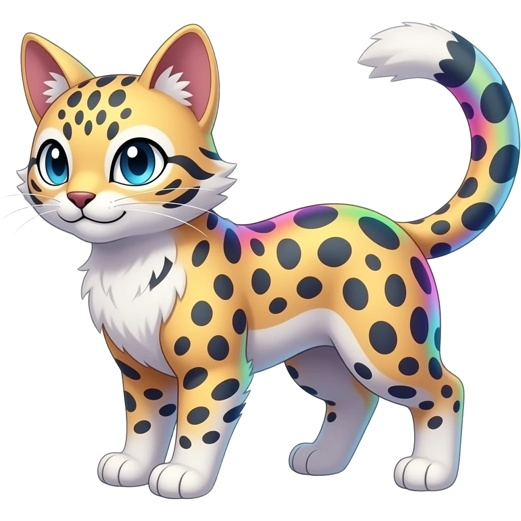 Colorful Iridescent Albino Melanistic Bobcat-Caracal-Leopard-Genet-Pokémon-Digimon-Fakémon-fusion-hybrid-creature emoji