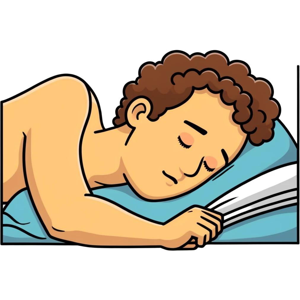 Man sleeping with pimples and short curly hair that’s brown emoji