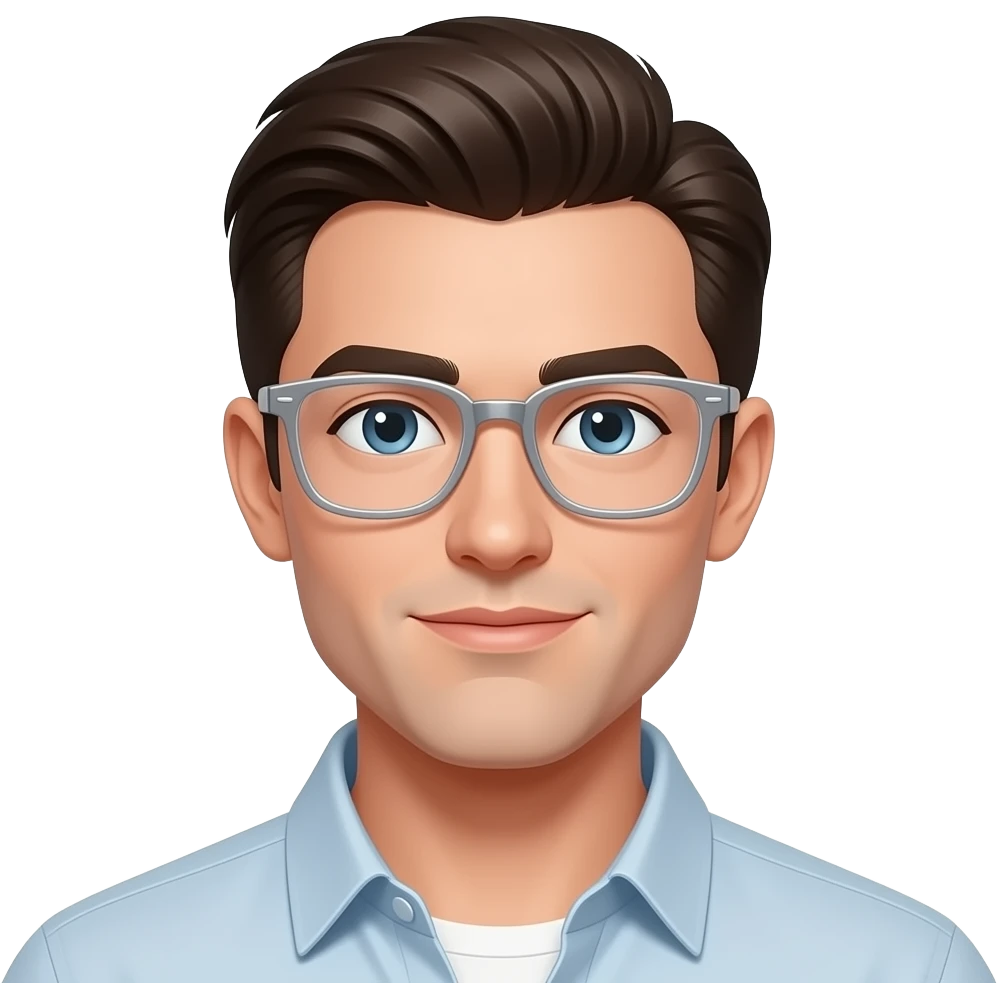 Nerdy with silver transparent glasses handsome man with slicked back hair emoji