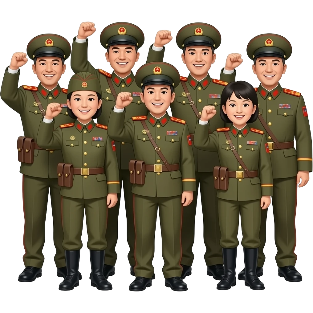 North Korea Army different ages with victory smile emoji
