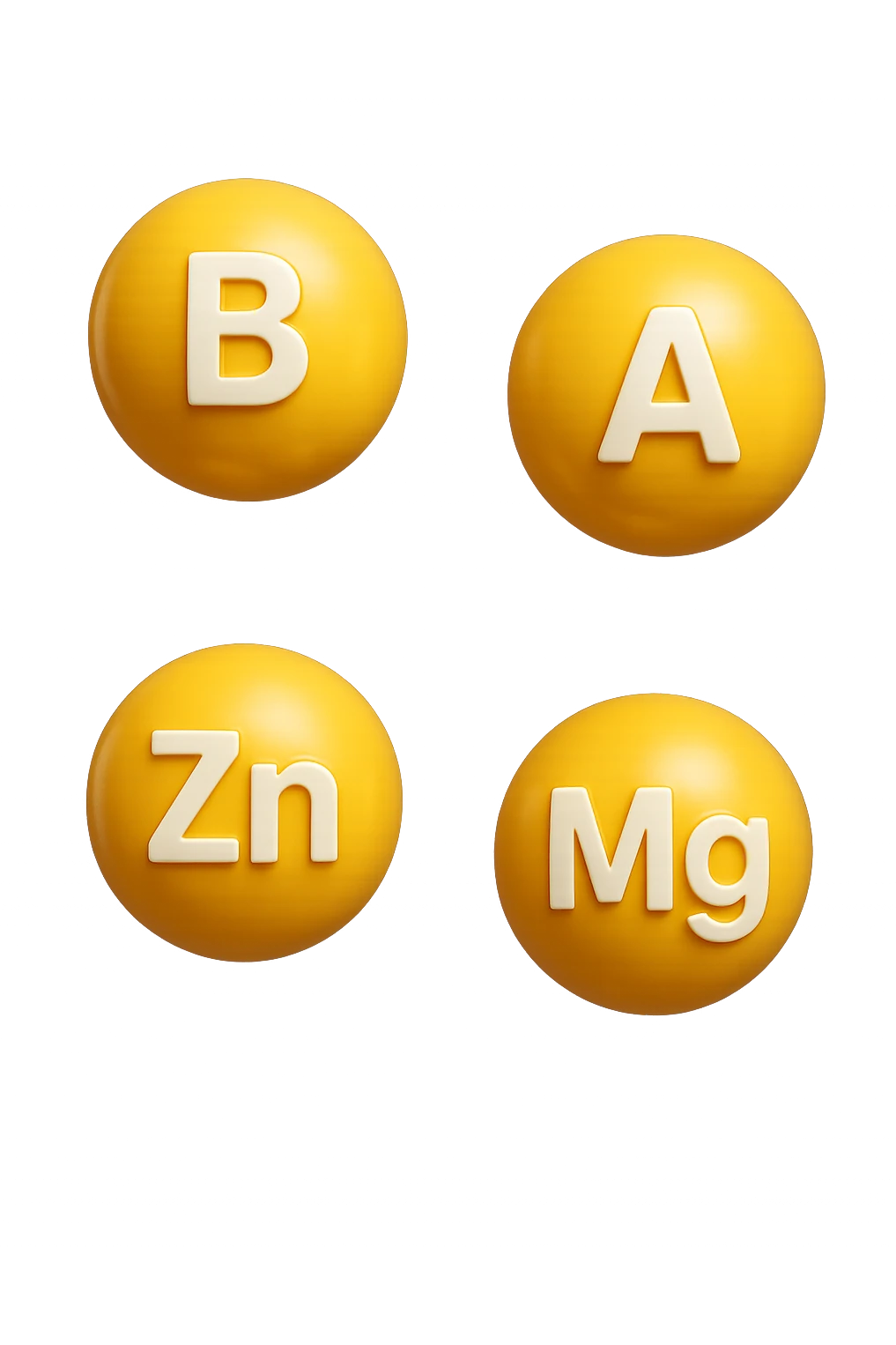 emoji stile iphone in 3d di vitamina B, vitamina A, zinco, magnesio fluttuano in aria, iperrealistico 4k emoji