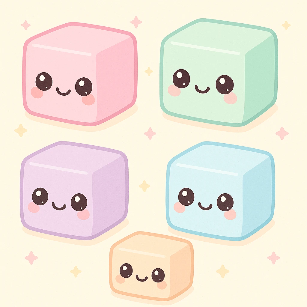 cute kawaii sugar cubes with cute faces, pastel colors, simple background emoji