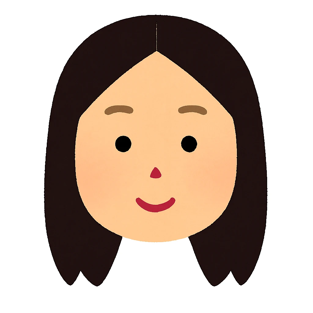Edit the face and hair to match the reference images: straight, dark brown hair split in the middle, same length and style as the reference, in Irasutoya style. Only the face should be visible, no neck or body. emoji